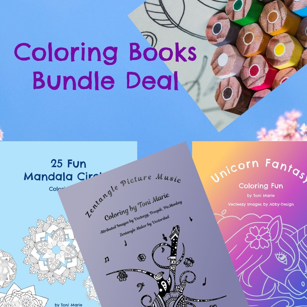 Bundle of 3 Coloring Books (75 Images)